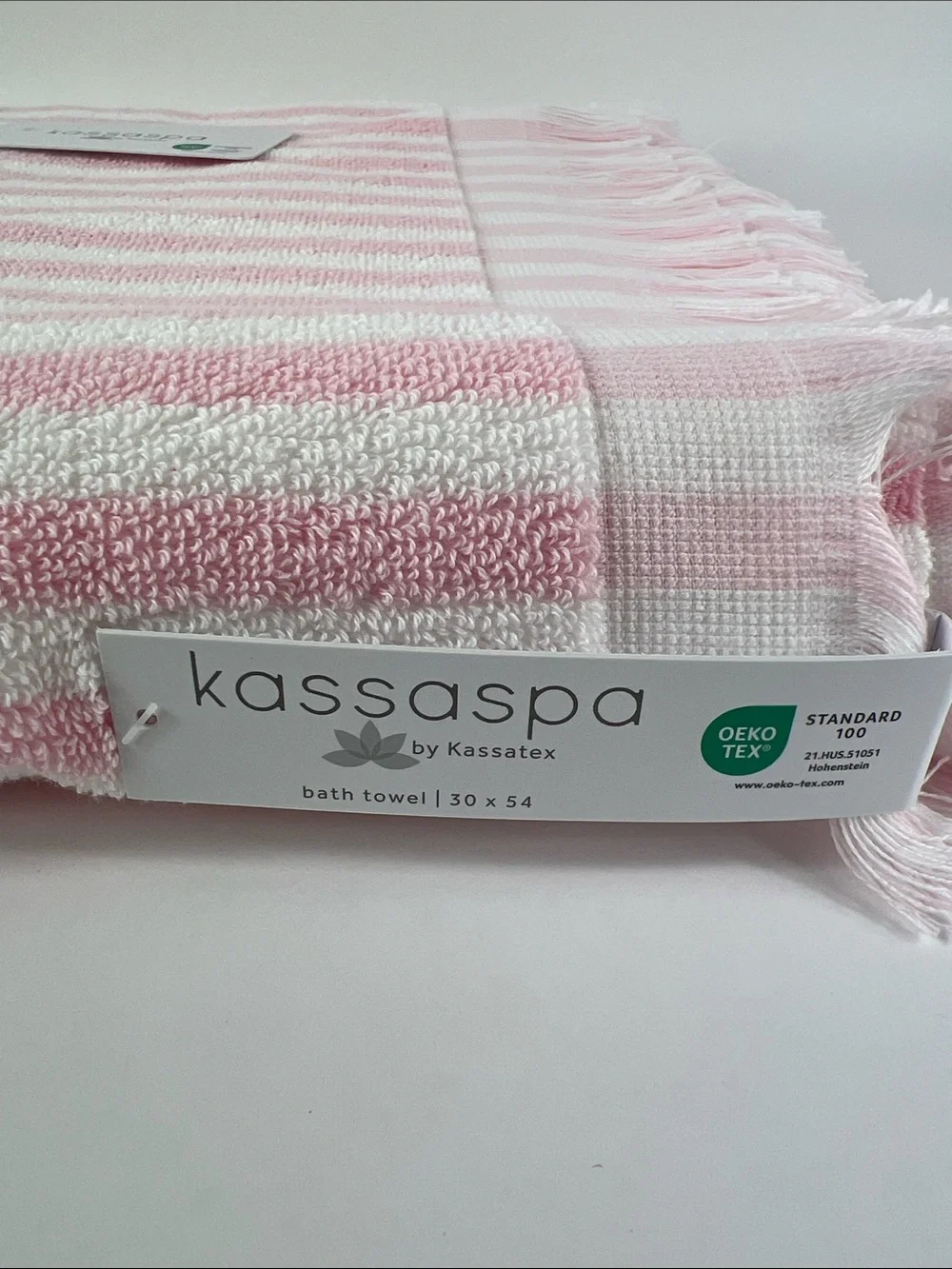 Kassaspa Pink & White Striped Turkish Bath Towel Soft Cotton Plush 1 Pc NEW